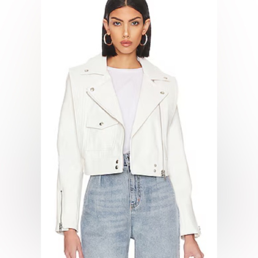 Blanc NYC Faux Leather Cropped Moto Jacket in All Time High Sz S NWOT